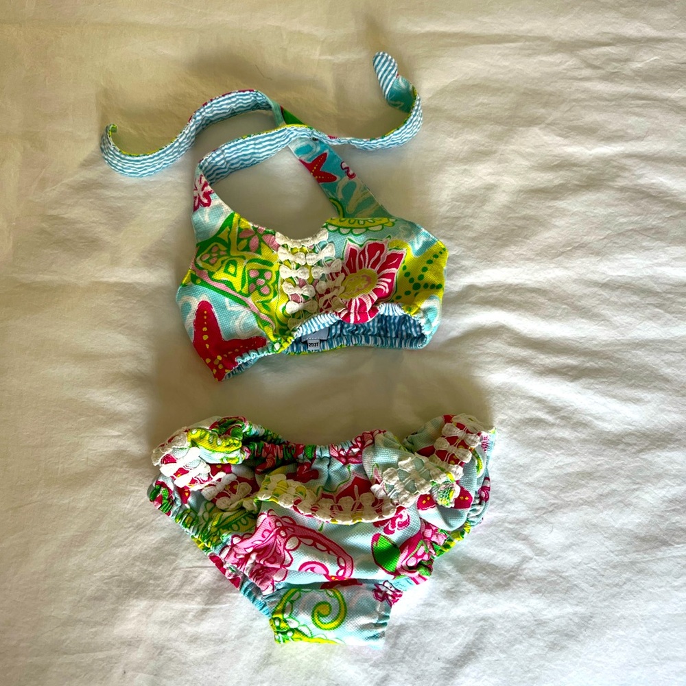 Mud pie beach print / seer sucker baby swim size 2T/3T